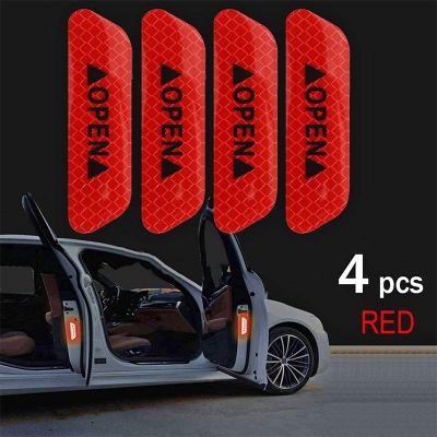 Picture of 4 pcs x (Red) Door Open Reflective Sticker Car Open Safety Decal Strip Reflective Stickers Red