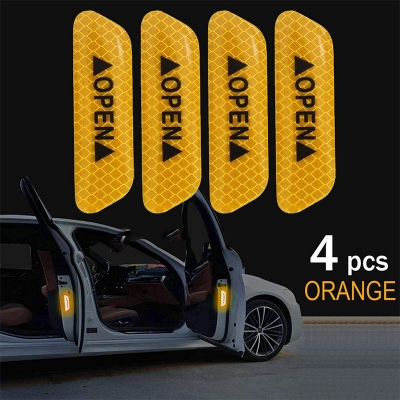 Picture of 4 pcs x (Orange) Door Open Reflective Sticker Car Open Safety Decal Strip Reflective Stickers 