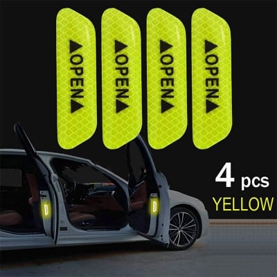 Picture of 4 pcs x (Flurescent Yellow) Door Open Reflective Sticker Car Open Safety Decal Strip Reflective Stickers