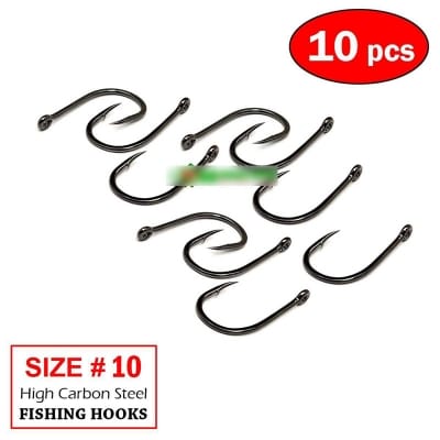 Picture of 10 pcs x Ring Head Size 10 Fishing Hook Iseama High Carbon Steel Sharp Barbed Fishing Hooks 