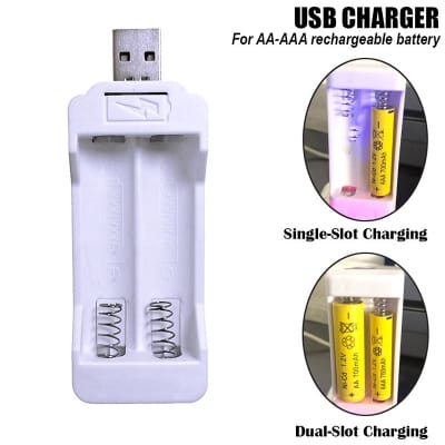 Picture of USB AA AAA Battery Charger Double-Slot 1.2V~1.5V Ni-MH Ni-Cd Rechargeable Battery Charger White