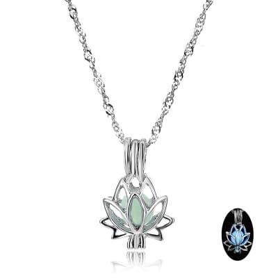 Picture of Lotus Flower Luminous Necklace Glow in the Dark Fluorescent Pendant Locket Jewellery Blue