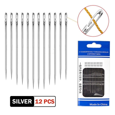 Picture of 12 pcs x Side Opening Hand Sewing Needle Self Threading Knitting Embroidery Blind Needles Silver