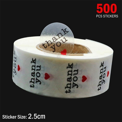 Picture of 500 pcs x 2.5cm Round PVC Thank You Sticker Transparent Circle Dot Clear Stickers Seal Label PVC