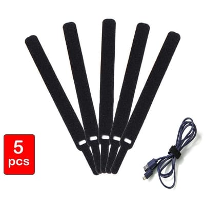 Picture of 5 pcs x Back to Back Velcro Straps Hook and Loop Velcro Cable Organizer Tie Wire Holder 5pcs  Black Needle Head