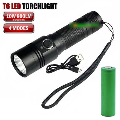Picture of Powerful T6 LED Torchlight 10W 800 Lumen USB Rechargeable IP65 Torch Light Black