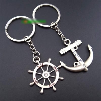 Picture of Metal Anchor Rudder Pair Keyring Couple Key Ring Keychain Key Holder Silver