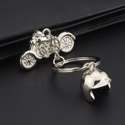 Picture of Metal Motorcycle with Helmet Keyring Motorbike Model Keychain Key Holder Silver