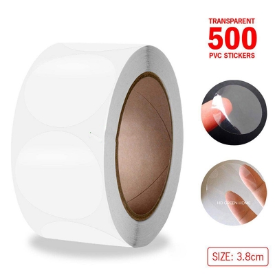 Picture of 500 pcs x 3.8cm Round Clear PVC Sticker Dot Transparent Package Box Seal Labels Stickers 500 pcs