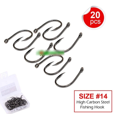 Picture of 20 pcs x Size 14 Ring Head Fishing Hook Iseama High Carbon Steel Sharp Barbed Fishing Hooks Accessories Black