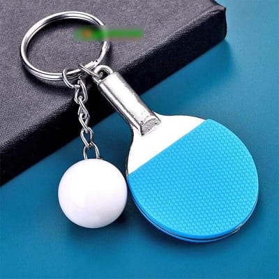 Picture of Table Tennis Racket Keyring with Ping Pong Ball Sport Keychain Key Holder Blue