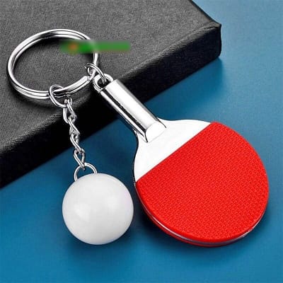 Picture of Table Tennis Racket Keyring with Ping Pong Ball Sport Keychain Key Holder Red