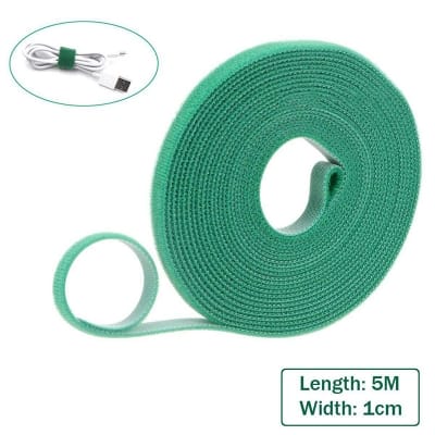 Picture of 5M x 1cm Back to Back Velcro Cable Organizer Tie Hook and Loop Velcro Tape Reusable Fastening Wire Holder (Green)