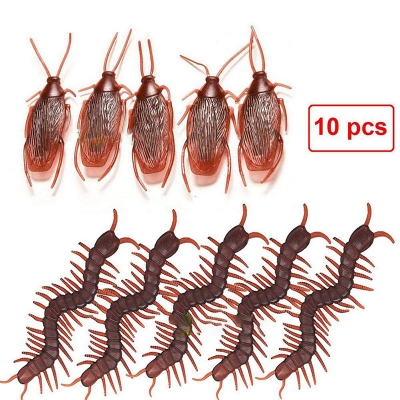 Picture of 10 pcs x Simulation Plastic Centipede Cockroach Toys Realistic Insect Toy Prank Funny Trick Joke Toys Brown