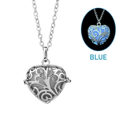 Picture of Hollow Heart Luminous Necklace Glow In The Dark Fluorescent Love Locket Jewellery Blue