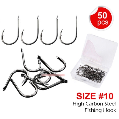 Picture of 50 pcs x Fishing Hook Size 10 Flat Head Iseama High Carbon Steel Sharp Barbed Fishing Hooks Accesories Black