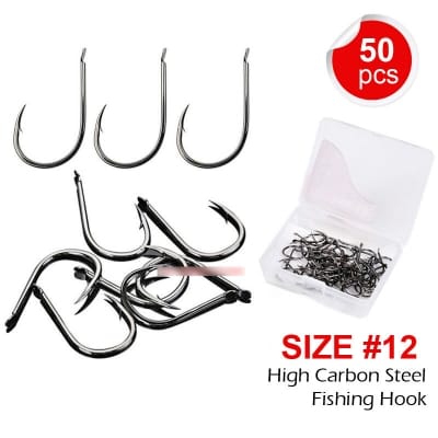Picture of 50 Pcs X Fishing Hook Size 12 Flat Head Iseama High Carbon Steel Sharp Barbed Fishing Hooks Accessories Black
