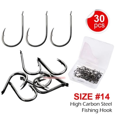 Picture of 30 Pcs X Fishing Hook Size 14 Flat Head Iseama High Carbon Steel Sharp Barbed Fishing Hooks Accesories Black