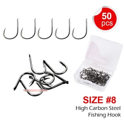Picture of 50 pcs x Fishing Hook Size 8 Flat Head Iseama High Carbon Steel Sharp Barbed Fishing Hooks Accesories Black