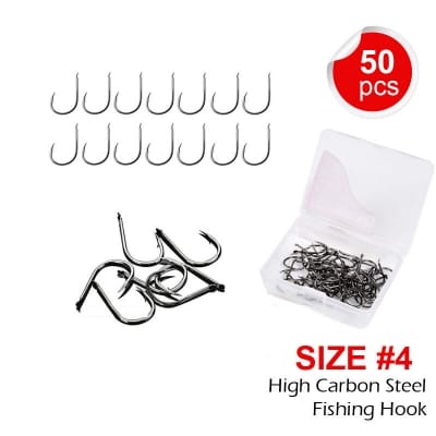 Picture of 50 pcs x Fishing Hook Size 4 Flat Head Iseama High Carbon Steel Sharp Barbed Fishing Hooks Accesories Black