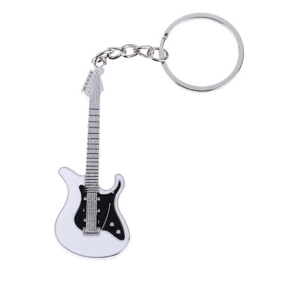 Picture of Mini Metal Guitar Keyring Musical Instrument Keychain Key Ring Key Holder White