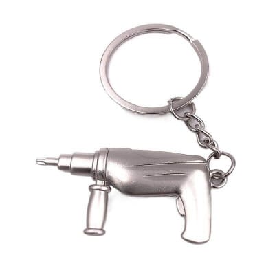 Picture of Metal Electric Drill Machine Keyring Drill Shape Mini Tool Key Rring Keychain Key Holder Silver