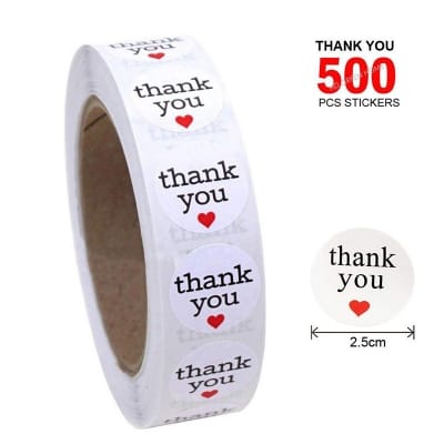 Picture of 500 pcs x 2.5cm Round Thank You Sticker with Red Heart Self Adhesive Circle Label Sealing Stickers 