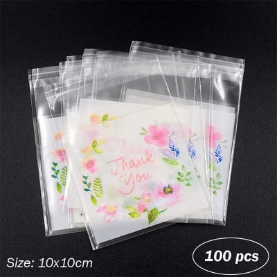 Picture of 100 pcs x Thank You Printed (10x10cm) Plastic Bags Self Adhesive OPP Packaging Cellophane Gift Bags 10x10cm-100pcs