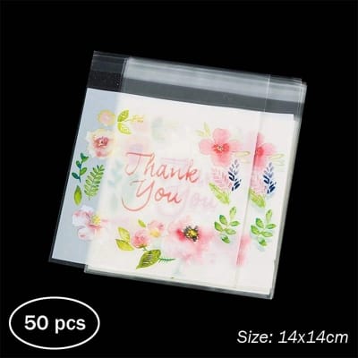 Picture of 50 pcs x Thank You Printed (14x14cm) Plastic Bags Self Adhesive OPP Packaging Cellophane Gift Bags 14x14cm-50pcs