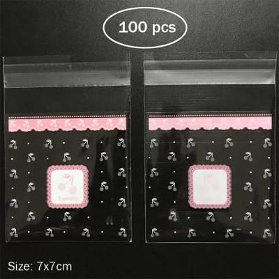 Picture of 100 pcs x Cherry Printed (7x7cm) Plastic Bag Self Adhesive OPP Packaging Cellophane Mini Gift Bags 
