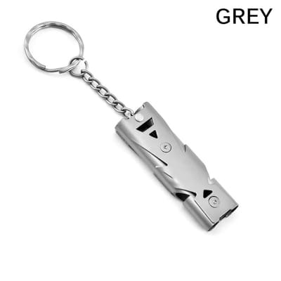 Picture of Dual Tube 150dB Metal Whistle Keyring High Frequency Whistle Keychain Key Ring Key Holder Grey