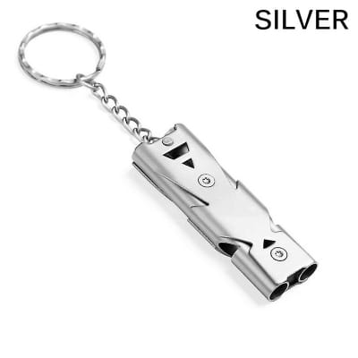 Picture of Dual Tube 150dB Metal Whistle Keyring High Frequency Whistle Keychain Key Ring Key Holder Silver
