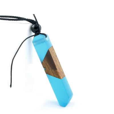 Picture of Wood Resin Necklace Pendant with Rope for Men Women Fashionable Handmade Crystal Jewelry Ornament (Blue) 