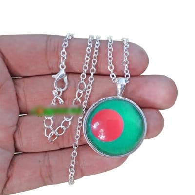 Picture of Bangladesh National Flag Necklace Pendant with Chain Metal Crystal Jewellery Ornament 55 CM