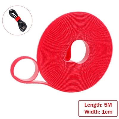 Picture of 5M x 1cm Back to Back Velcro Cable Organizer Tie Hook and Loop Velcro Tape Reusable Fastening Wire Holder (Red) 