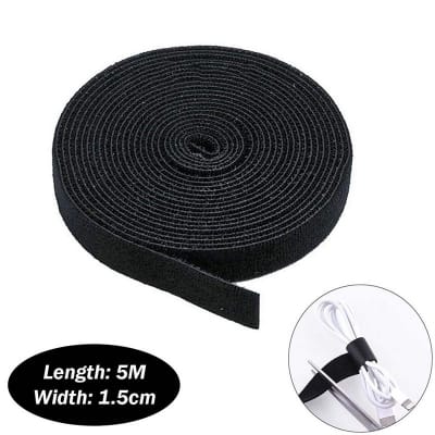 Picture of 5M x 1.5cm Back to Back Velcro Cable Organizer Tie Hook and Loop Velcro Tape Reusable Fastening Wire Holder (Black)