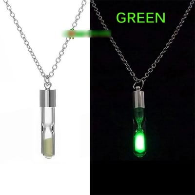 Picture of Hourglass Luminous Necklace Glass with Chain Glow in the Dark Sand Hourglass Pendant Jewellery (Green) 