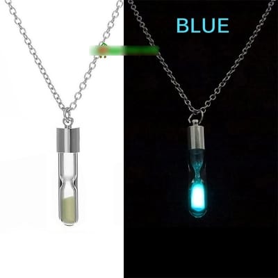 Picture of Hourglass Luminous Necklace Glass with Chain Glow in the Dark Sand Hourglass Pendant Jewellery (Blue) 