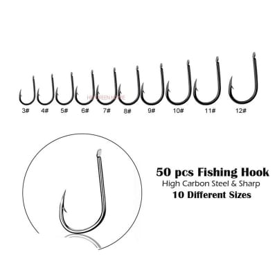 Picture of 50 pcs x Flat Head Fishing Hook Size 3-12 Iseama High Carbon Steel Strong Sharp Barbed Fish Hooks Black