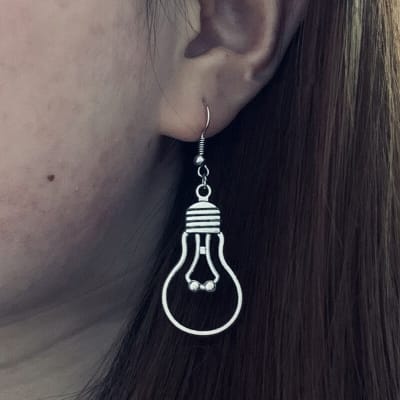 Picture of 1 pair x Light Bulb Earring Incandescent Bulb Style Ear Ring Drop Earrings for Women (Silver) Adjustable