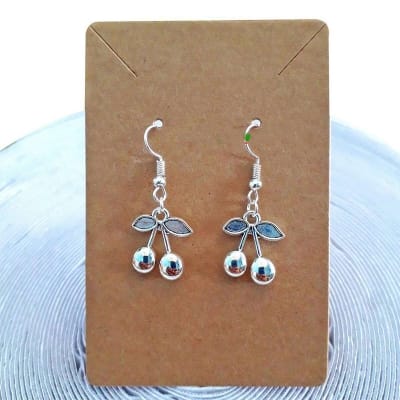 Picture of 1 pair x Cherry Earrings Cherry Style Drop Earring Ear Ring for Women (Silver) Adjustable