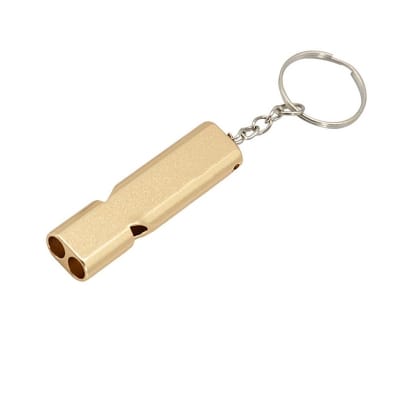 Picture of Dual Tube 120dB Metal Whistle Keyring Double Tube Whistle Keychain Key Ring Key Holder (Golden) 