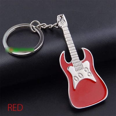 Picture of Metal Guitar Keyring Musical Instrument Keychain Key Ring Key Holder (Red) 