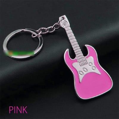 Picture of Metal Guitar Keyring Musical Instrument Keychain Key Ring Key Holder (Pink) 