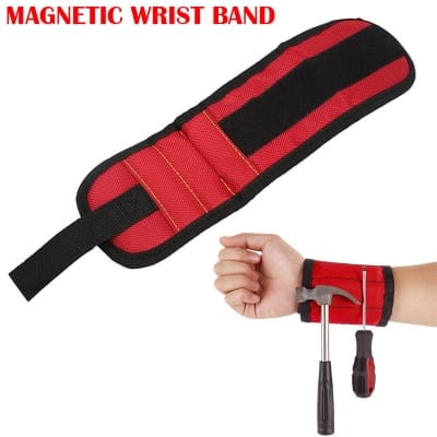 Picture of Magnetic Wrist Band with Three-row Strong Magnet Adjustable Wristband for Holding Tool Screw Nail Bolt Drill Bits Red