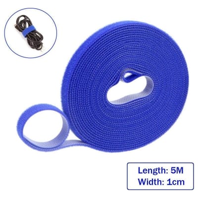 Picture of 5M x 1cm Back to Back Velcro Cable Organizer Tie Hook and Loop Velcro Tape Reusable Fastening Wire Holder (Blue) - 5 Metre