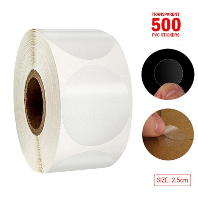 Picture of 500 pcs x 2.5cm Round Clear PVC Sticker Dot Transparent Box Seal Packaging Stickers 500 pcs-Clear PVC