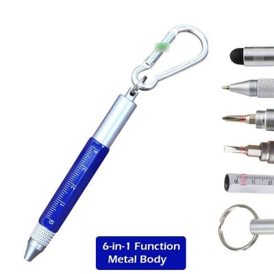 Picture of Metal 6-in-1 Multifunction Stylus Pen Mini Capacitive Touch Pen with Screwdriver Pen Ruler Keyring (Blue) 
