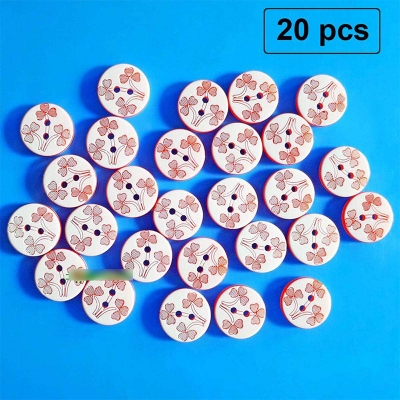 Picture of 20 pcs x Round Leaf Resin Button Sewing Resin Buttons for Cloth Craft Decoration DIY Accessories Red