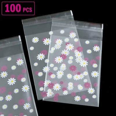 Picture of 100 pcs x Flower Printed (7x7cm) Plastic Bag Self Adhesive Thin OPP Cellophane Bags Flower Printed 7x7cm